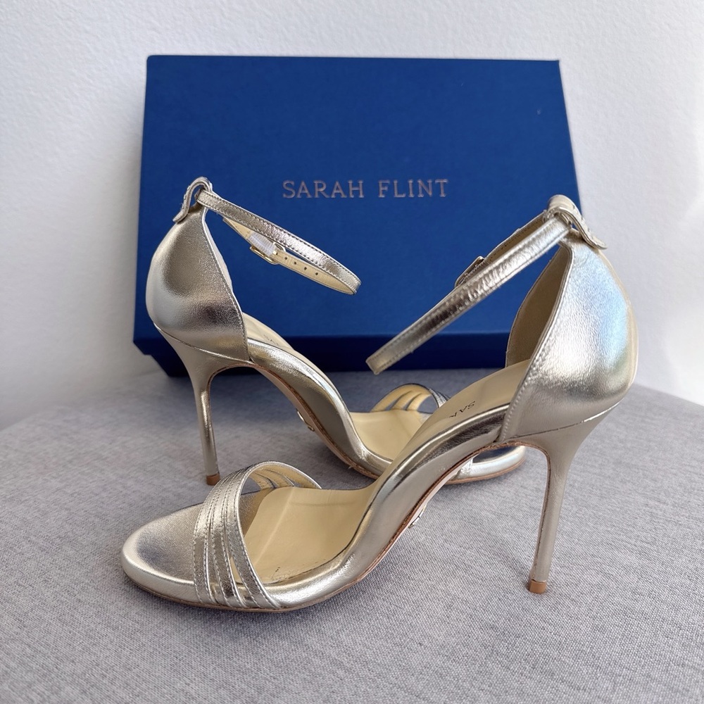 Sarah Flint Metallic Gold Ankle-Strap Stiletto Sandals